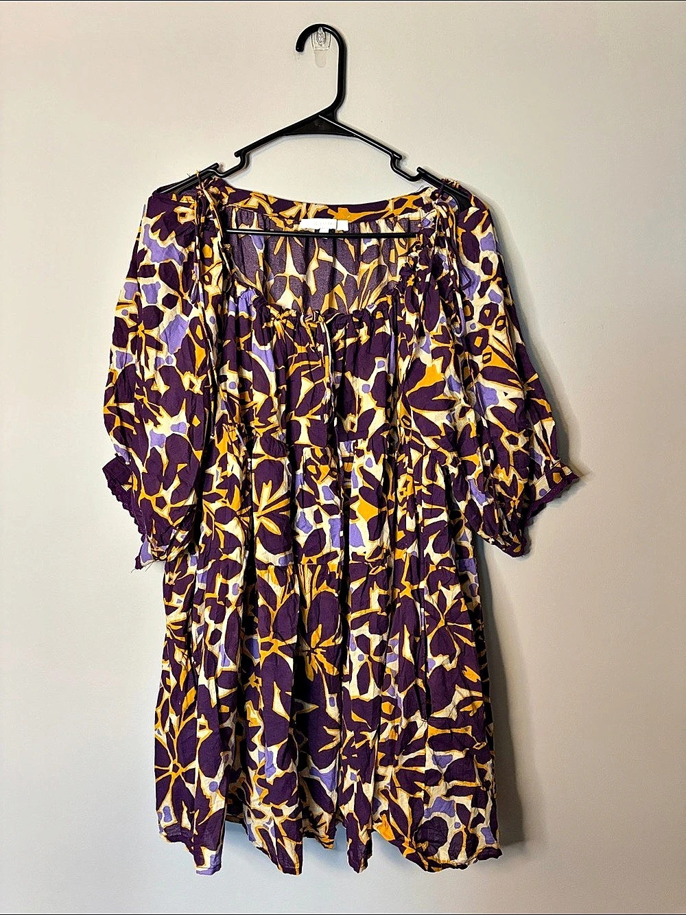 Olivaceous mini dress Abstract in Purple & Yellow Size Medium